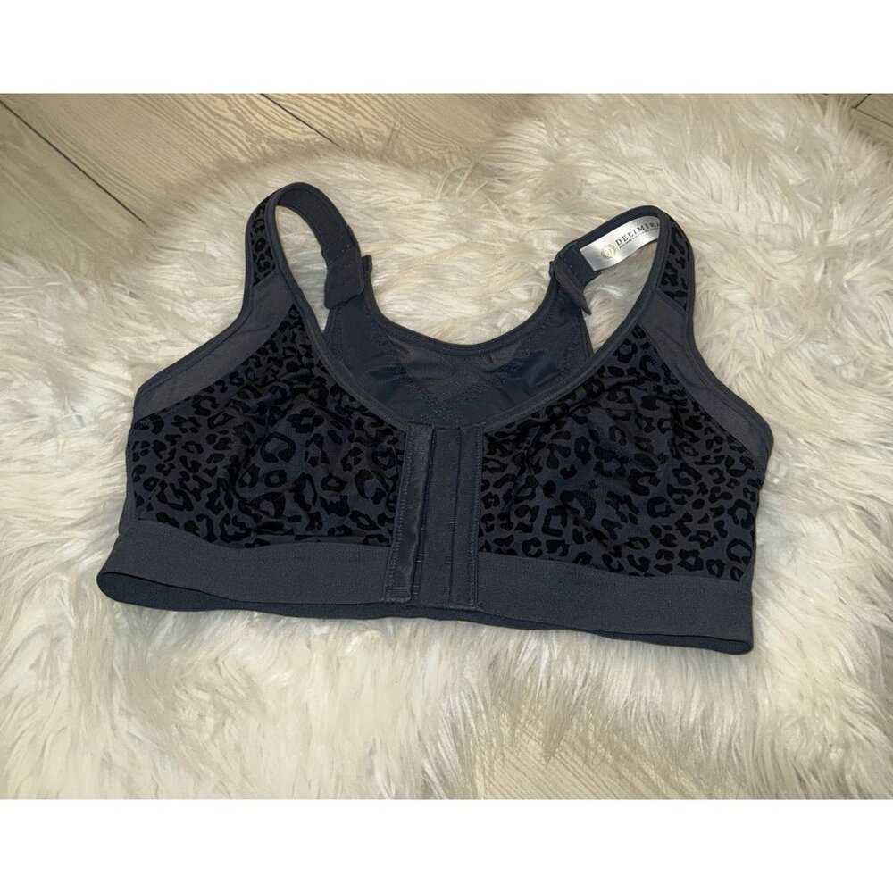 DELIMIRA W811Y Womens Front Close Bra Posture Wire Free Animal Print 34D Gray